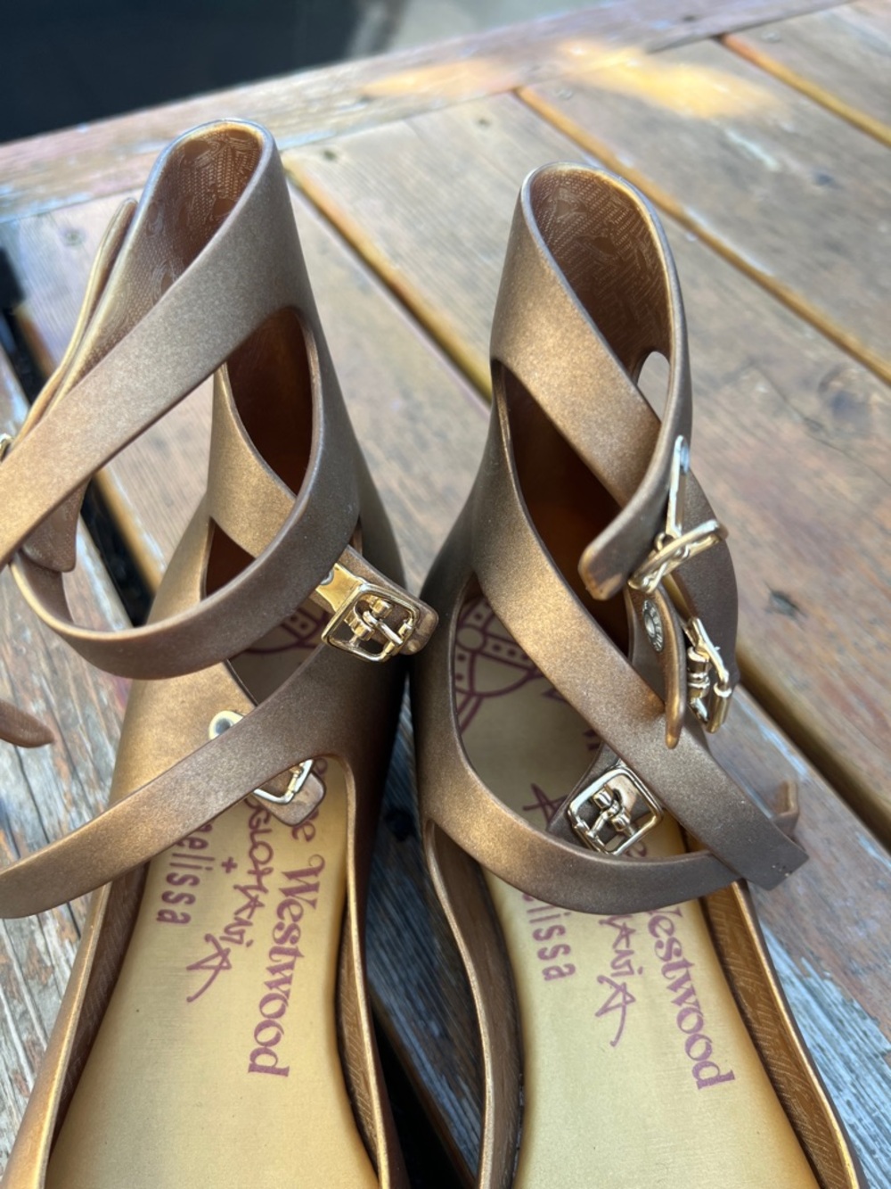 Vivienne Westwood Metallic Bronze Ankle-Strap Flats - Picture 2 of 10